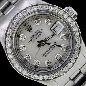 Rolex Ladies Datejust Oyster Stainless Diamond Dial Bezel Watch Pearl Authentic